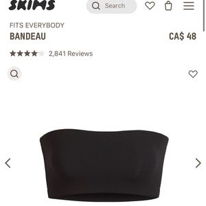 SKIMS black bandeau bra, size 3x, worn once
